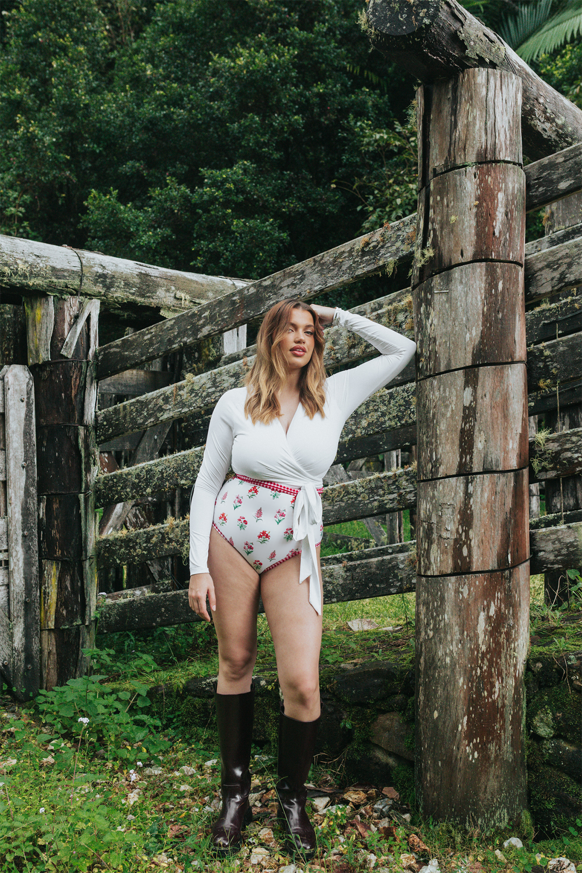 White Long Sleeve Swim Wrap Top