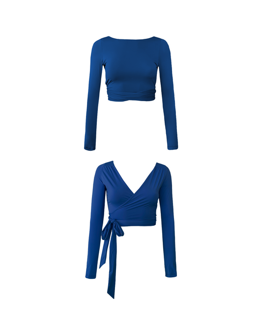 Long Sleeve Swim Wrap Top - Sicilia Blue