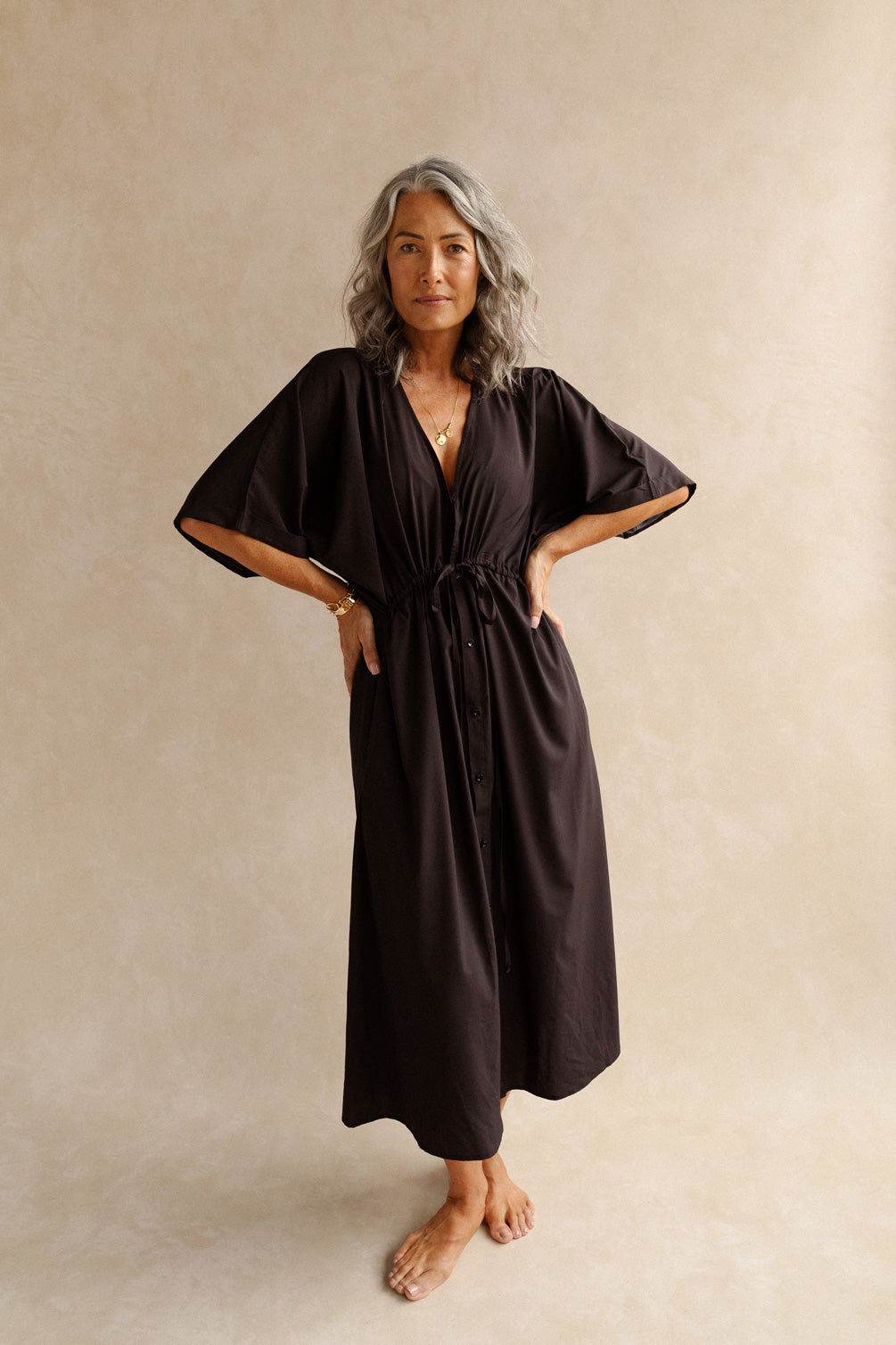 Cecile Kaftan Dress Black Beach Cover Up Dress Women's Midi