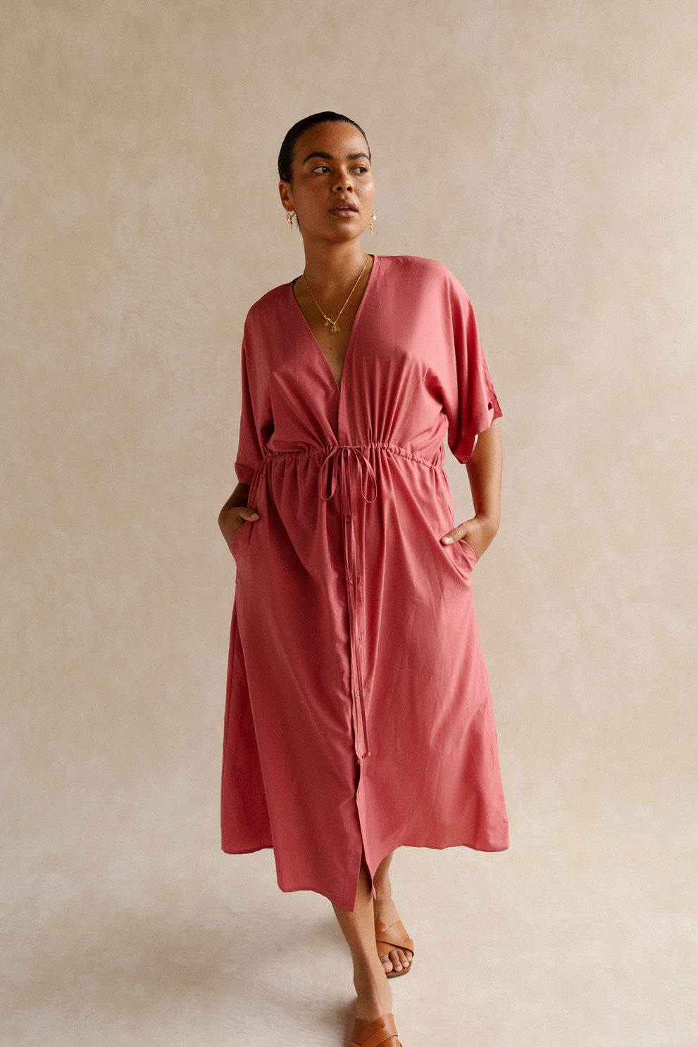 Cecile Kaftan Dress in Brigitte Pink Beach Cover Up Dress
