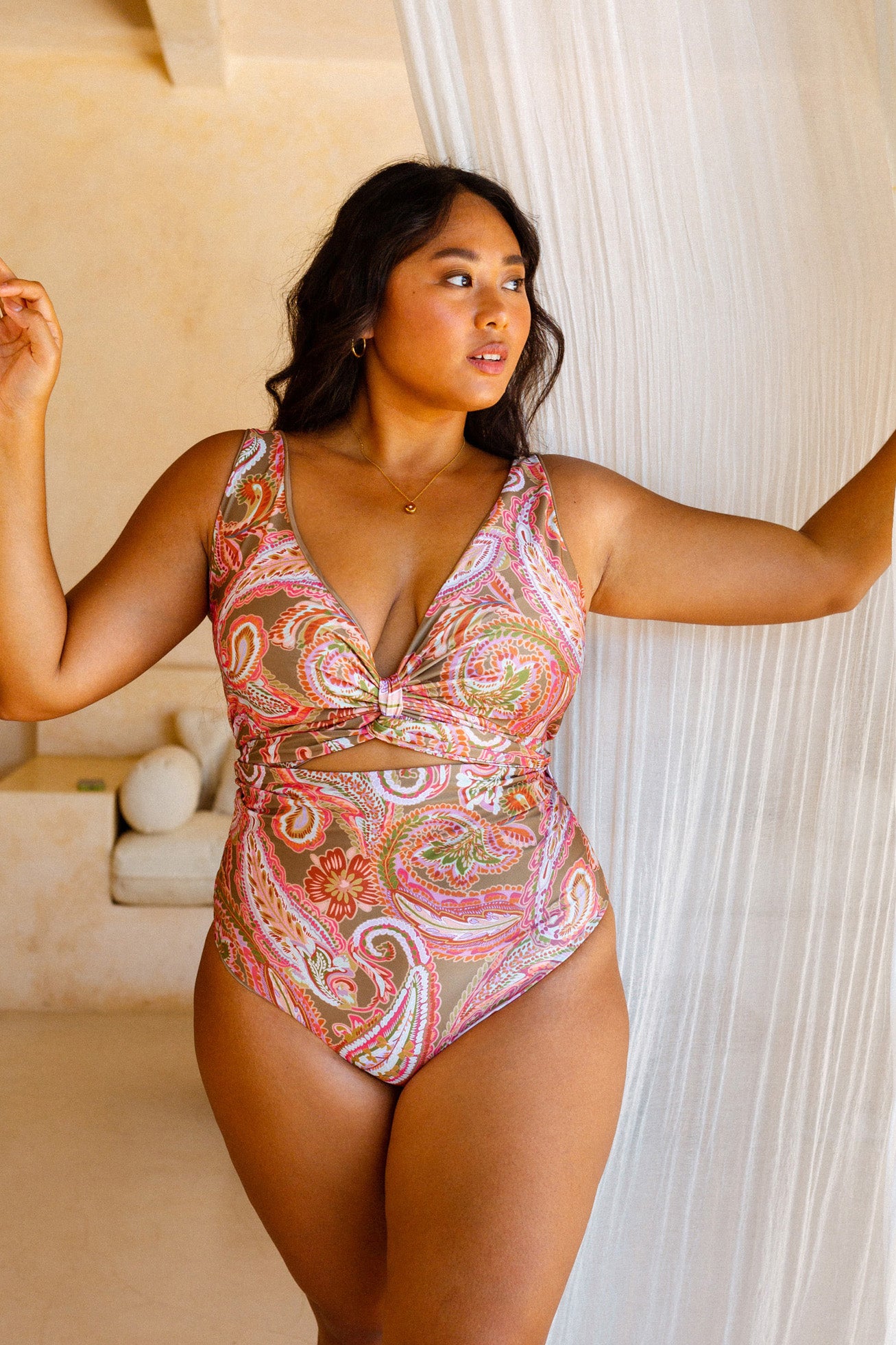Green and sales white bathing suit