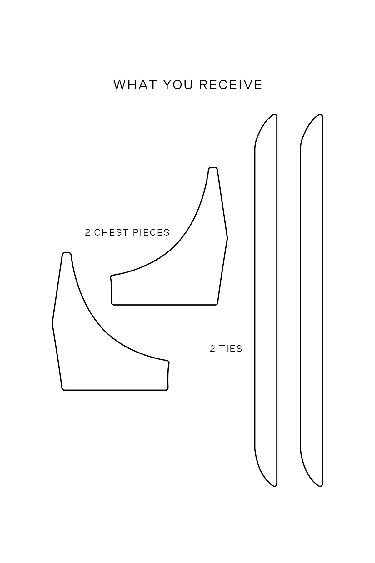 2D illustration of bikini top right and left chest pieces and two ties