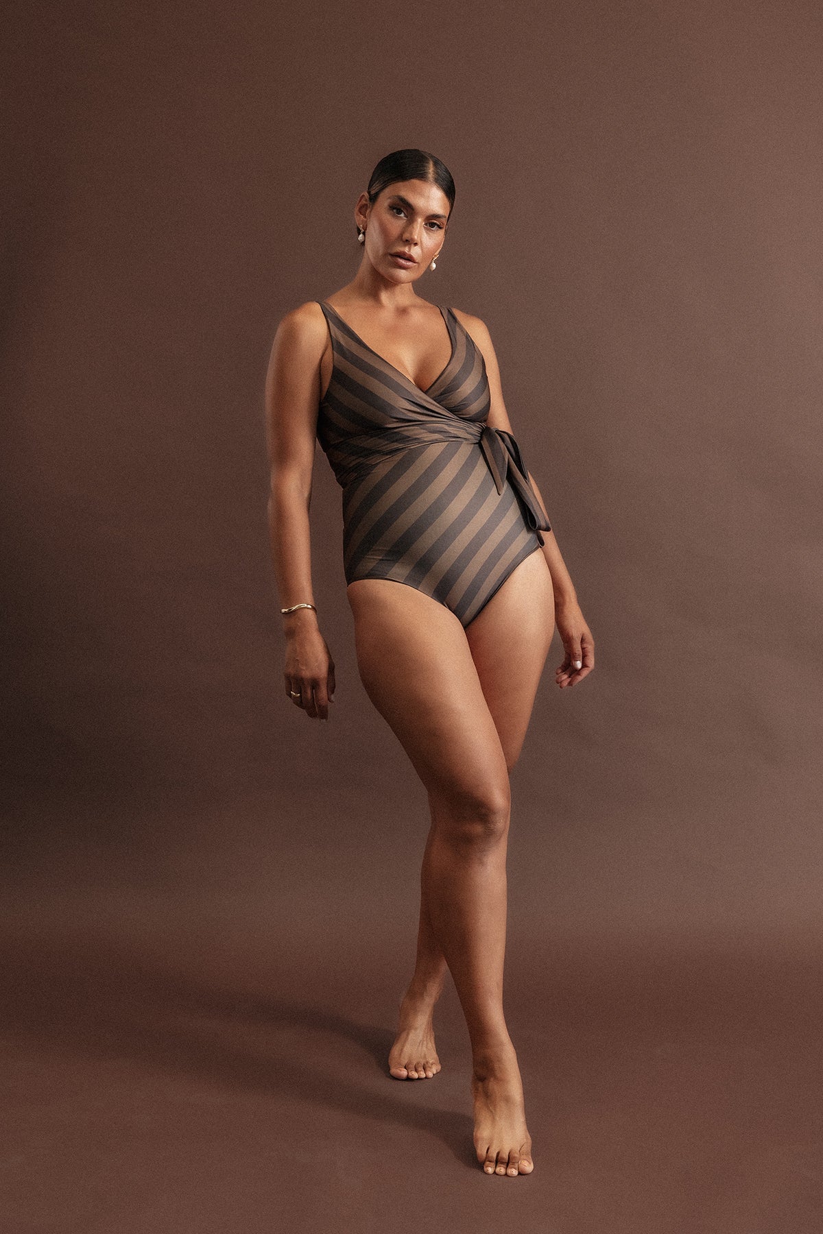 Espresso Reversible Wrap Swimsuit | Women's Brown One-piece | Plus