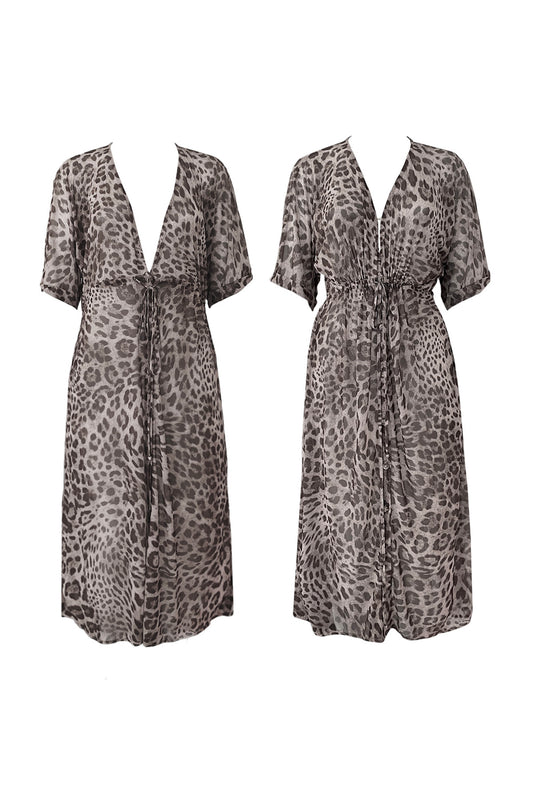 Cecile Kaftan Dress - Leopard (Light) -Sample