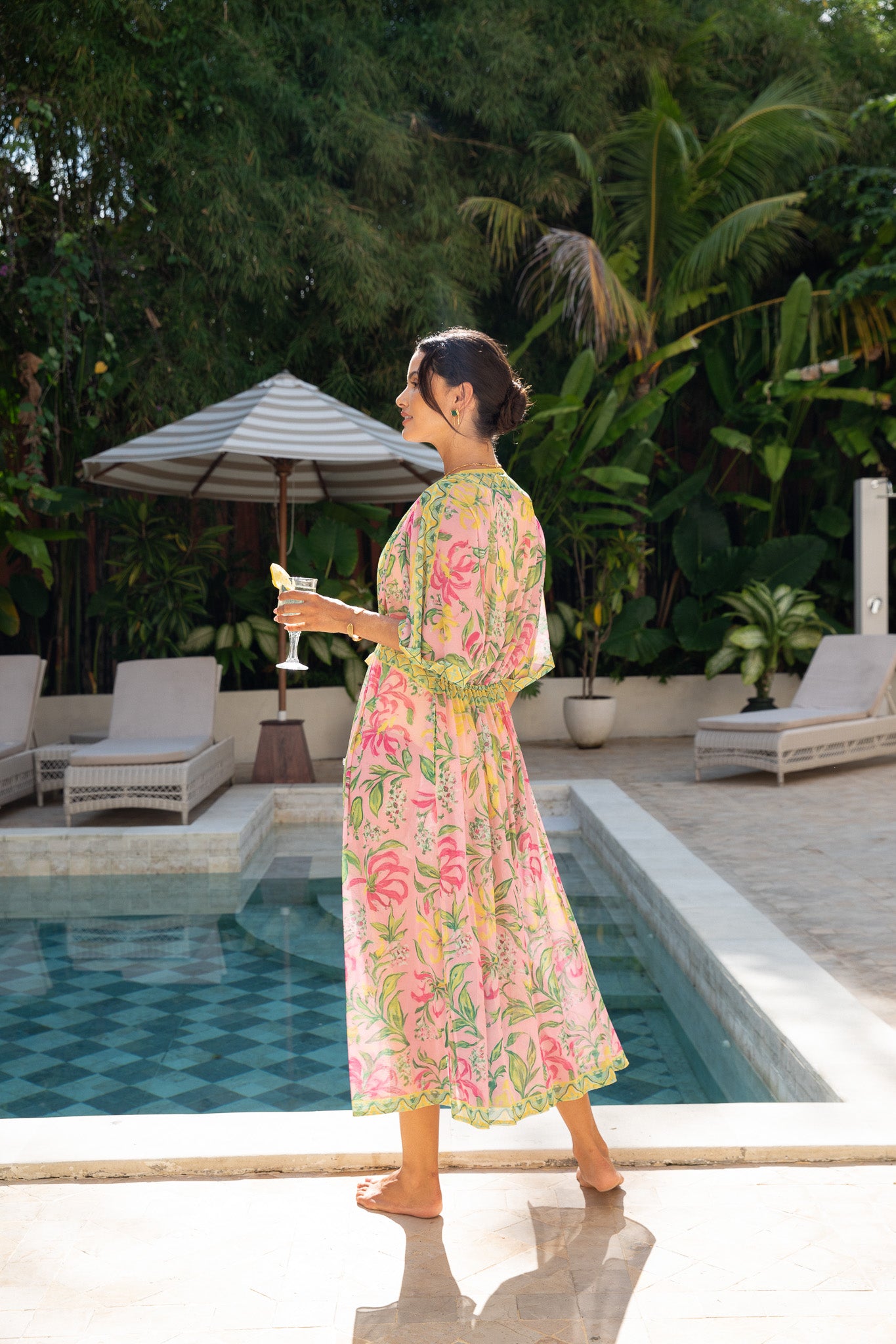 Mesh Cecile Kaftan Dress in Limoncello | Printed Beach Dress