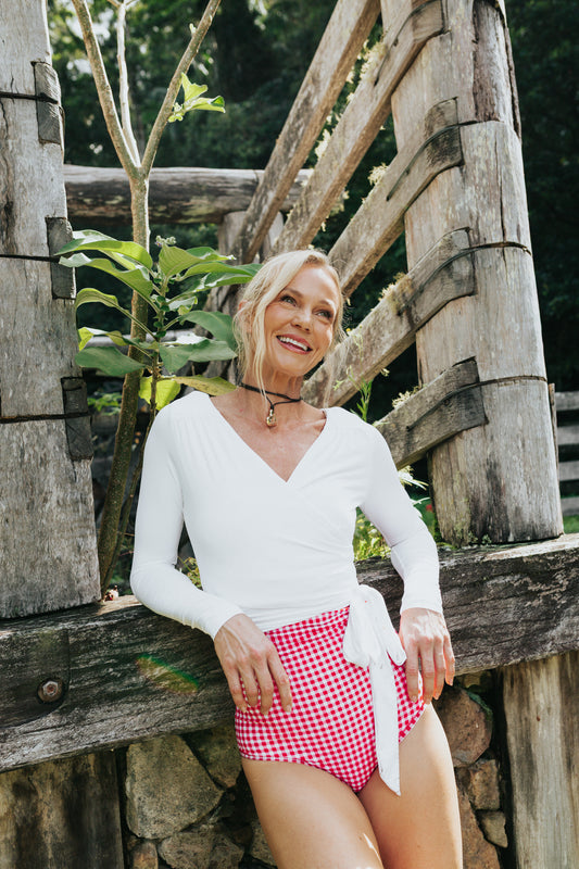 White Long Sleeve Swim Wrap Top (PRE ORDER)