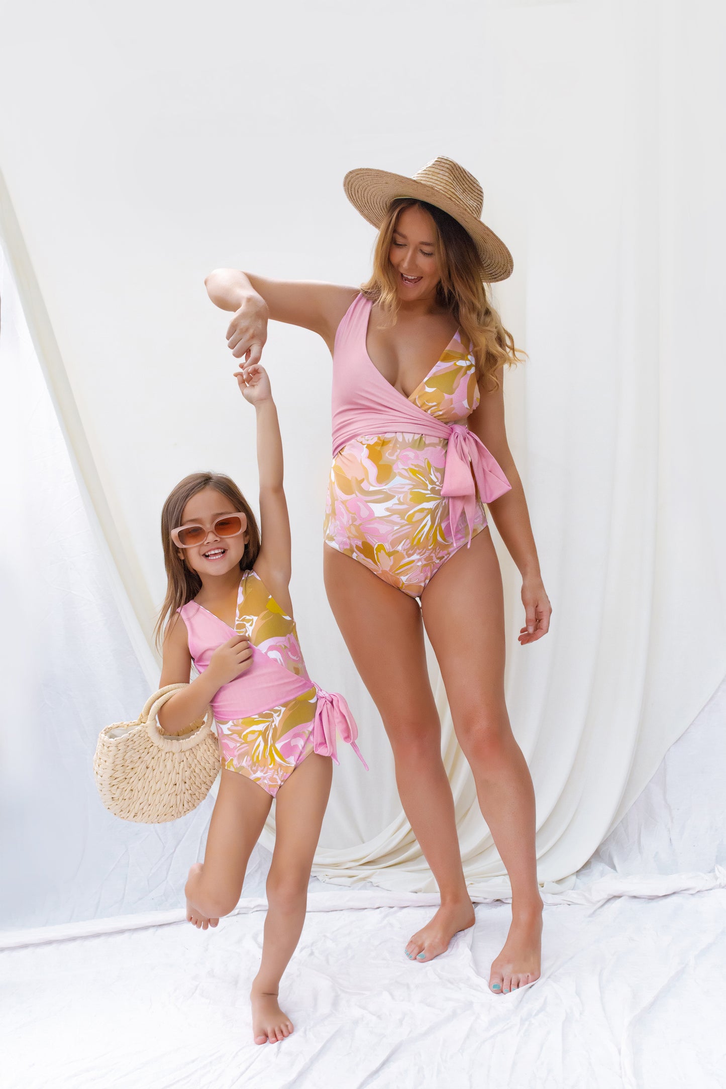 Matching Mum and Daughter in Bermuda wrapsuit