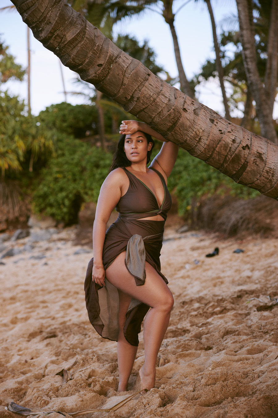 Plus size woman wears swimwear in Hawaii