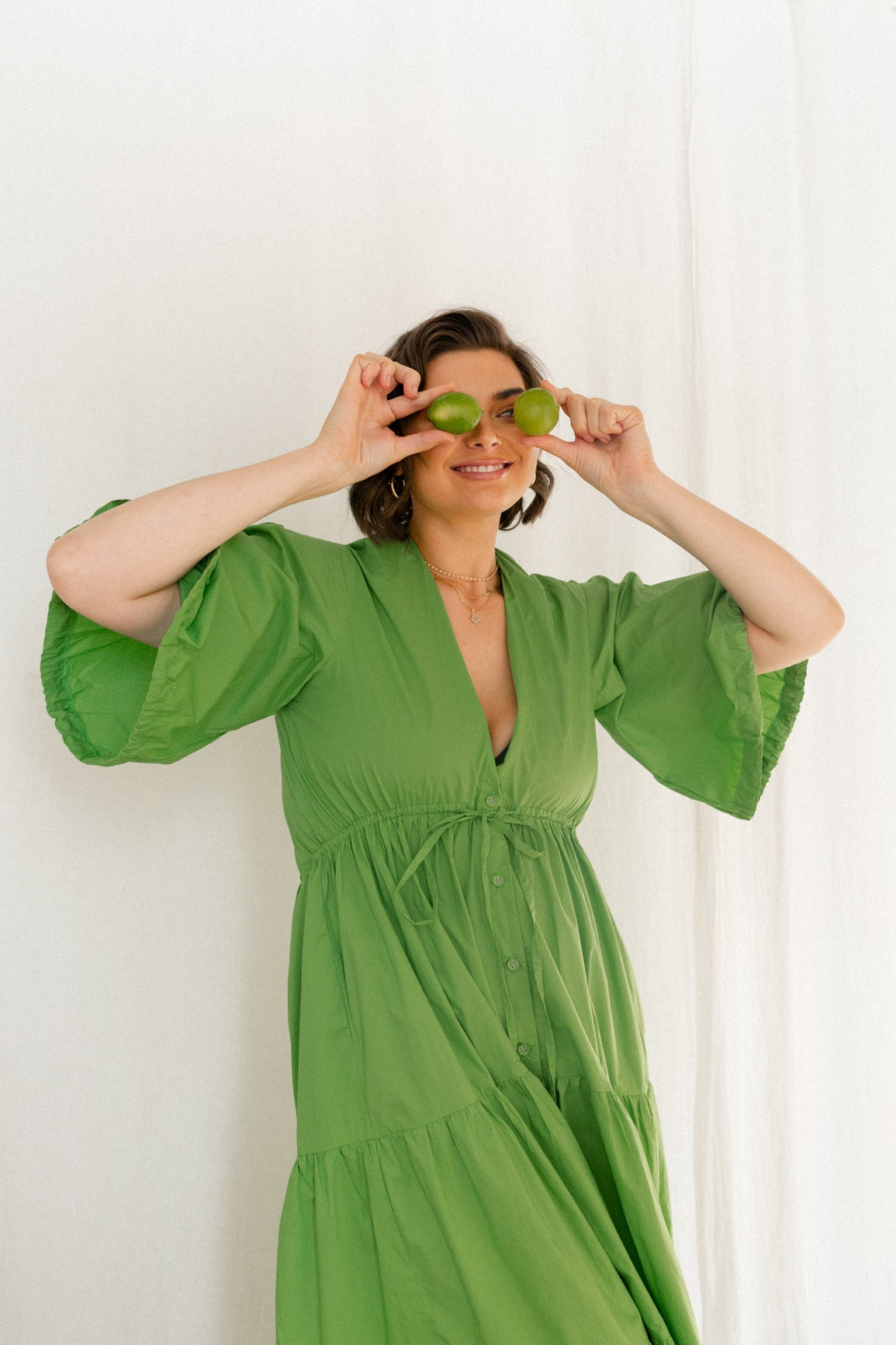 Harlow dress styled with loose sleeve